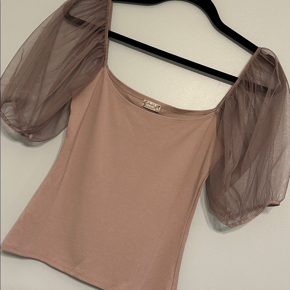 NWOT Free People Intimately Puff Sleeve Cami XS Nude Boho Romantic